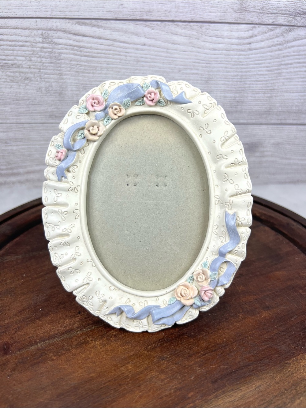 Vintage Ceramic Floral Oval Small Picture Frame Cottagecore Grandmacore Retro